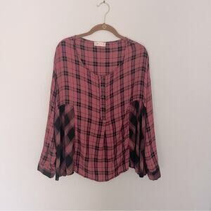 Altar’d State Rose Purple Flowy Plaid Top NWT